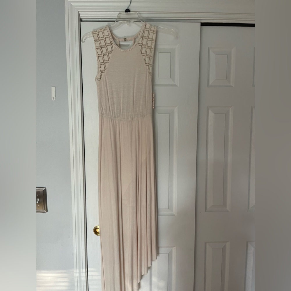 Free people, cream color, open back macramé style handkerchief dress